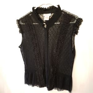 Worthington Black Lace Button Down Blouse